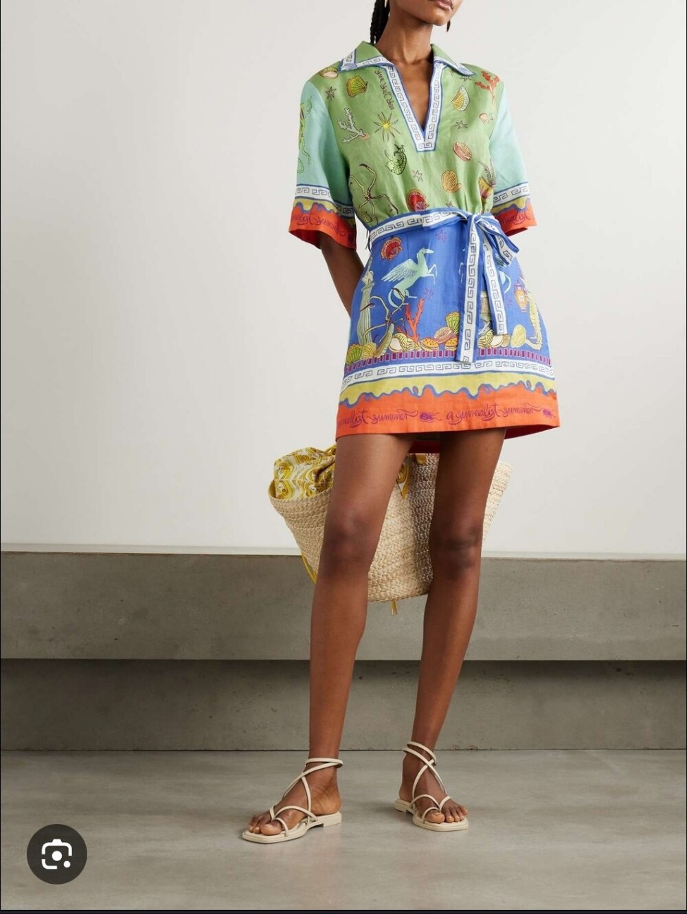 Alemais Surrealist Summer Collared V Neck Mini Dress